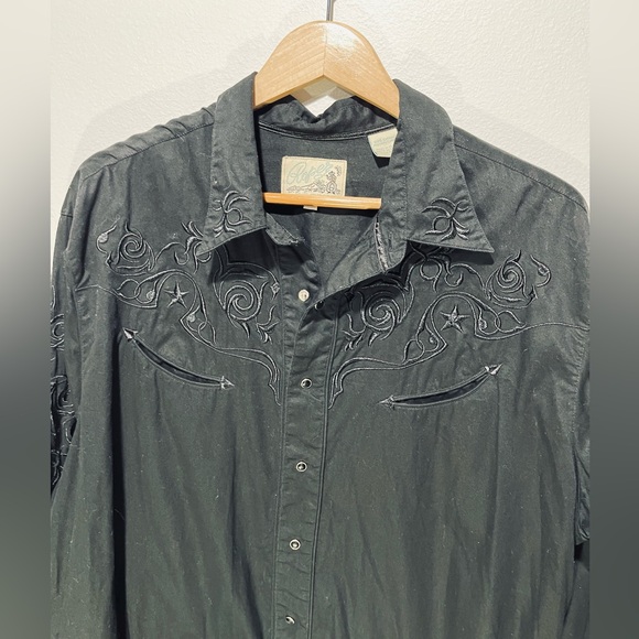 Roper western shirt black embroidered rodeo ranch pockets men’s 2XL - Picture 3 of 8